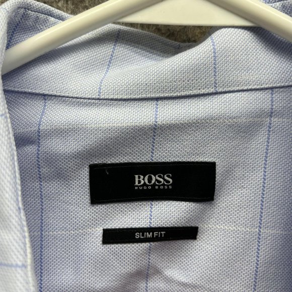 Hugo Boss Shirt Men 39 Blue Casual Button Down Outdoors Dress Slim Fit Check - Picture 8 of 12